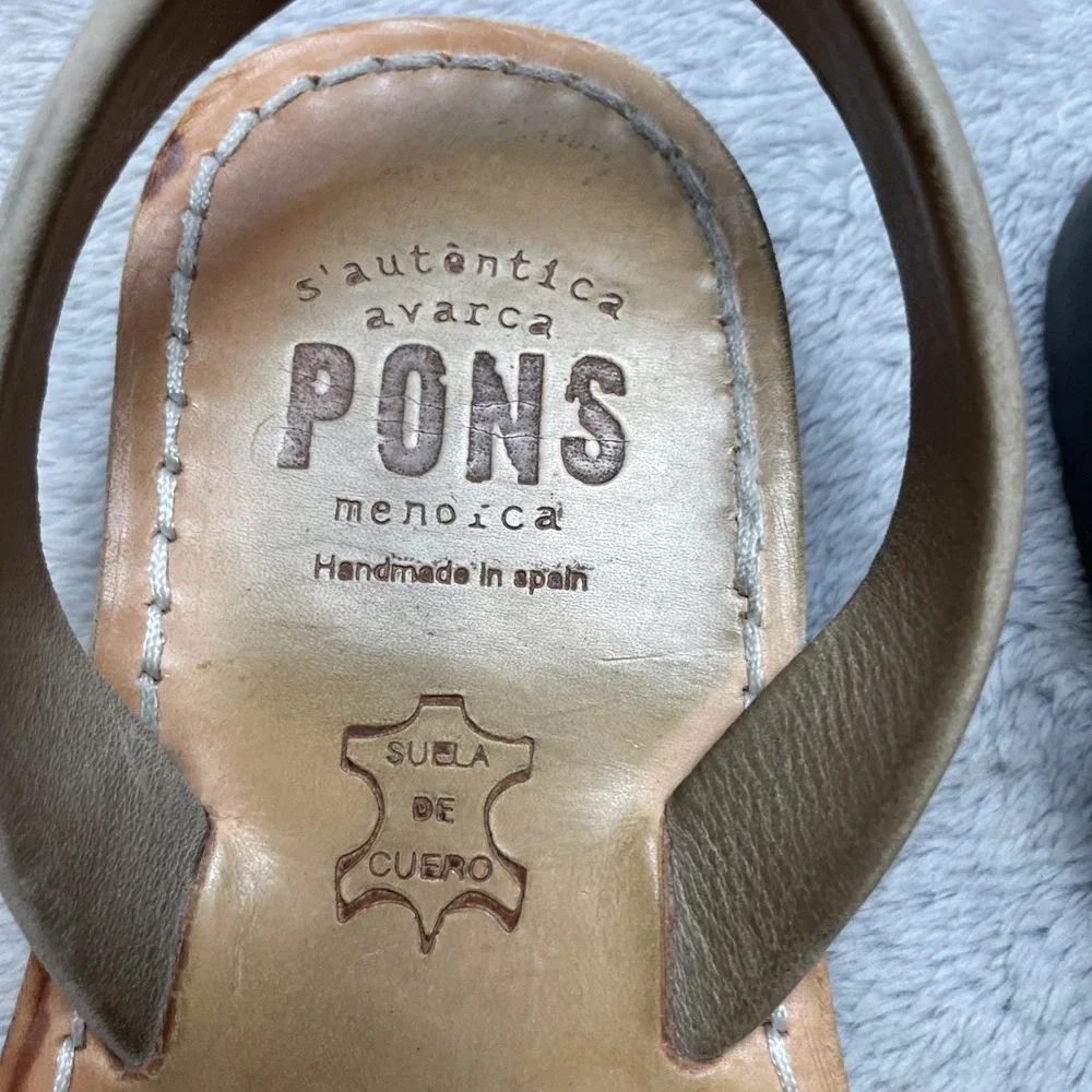Pons Womens Avarca Menorca Handmade Leather Sandals Size 8 Beige Slingback Spain